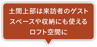 土間上部は来訪者のゲストスペースや収納にも使えるロフト空間に
