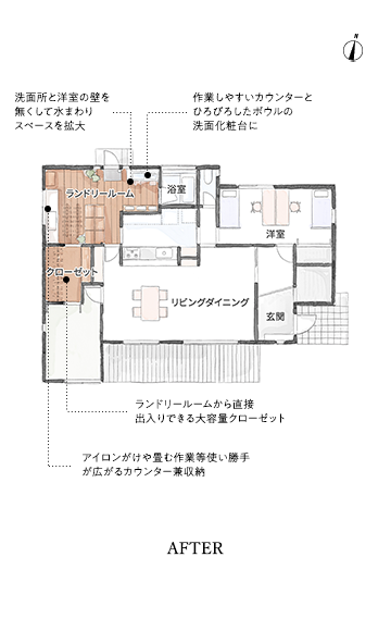 延べ床面積 108.48㎡の平屋のリモデルプラン。 AFTER