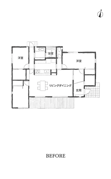 延べ床面積 108.48㎡の平屋のリモデルプラン。 BEFORE