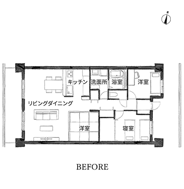 延べ床面積 87.00㎡のマンションのリモデルプラン例。BEFORE