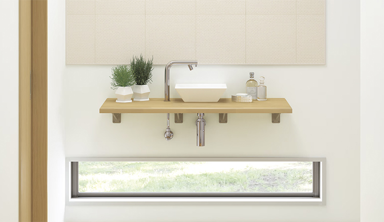 『集成材カウンター(ゴム材)』（DAIKEN）