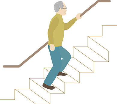 階段の手すりは「1/4×身長＋40（±3）cm」を目安に、体形や好みも加味して調整を。